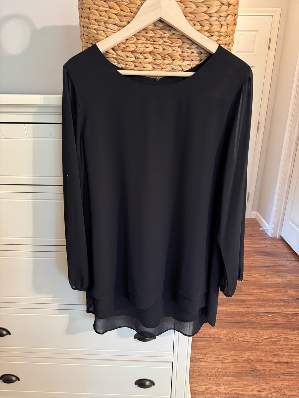 Chico’s Black Label Sheer Sleeve Blouse Black Long Sleeve Top Flowy Large